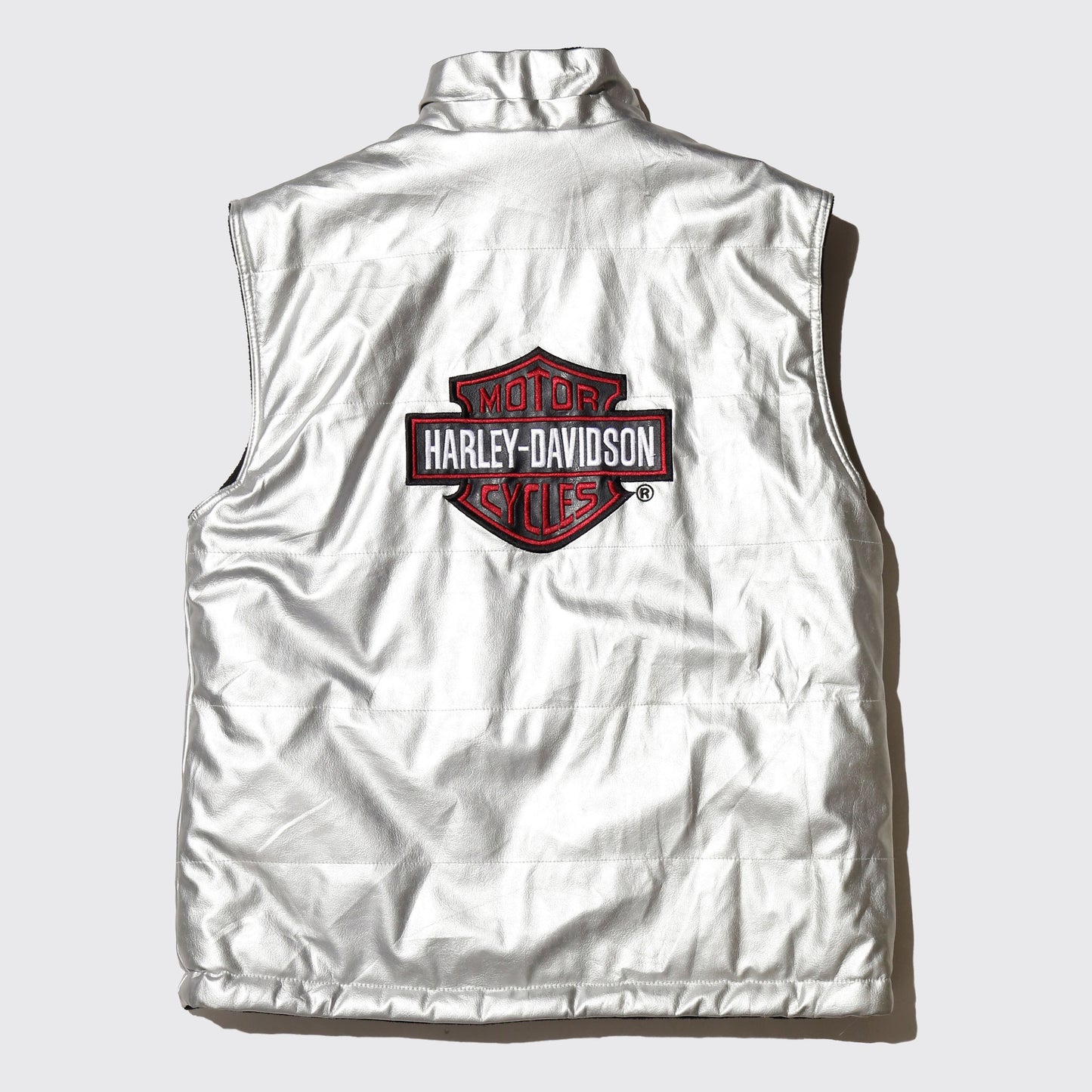 vintage harley-davidson reversible silver leather vest