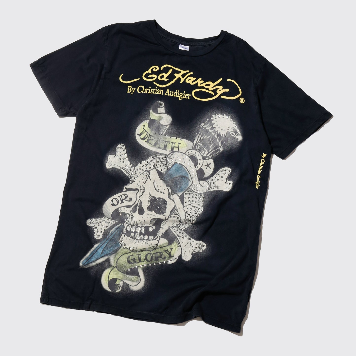 vintage ed hardy rhinestone skull tatoo t-shirt