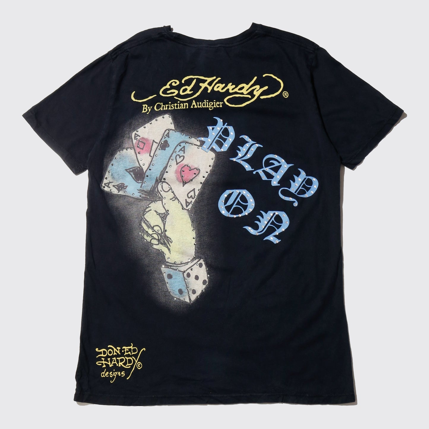 vintage ed hardy rhinestone skull tatoo t-shirt