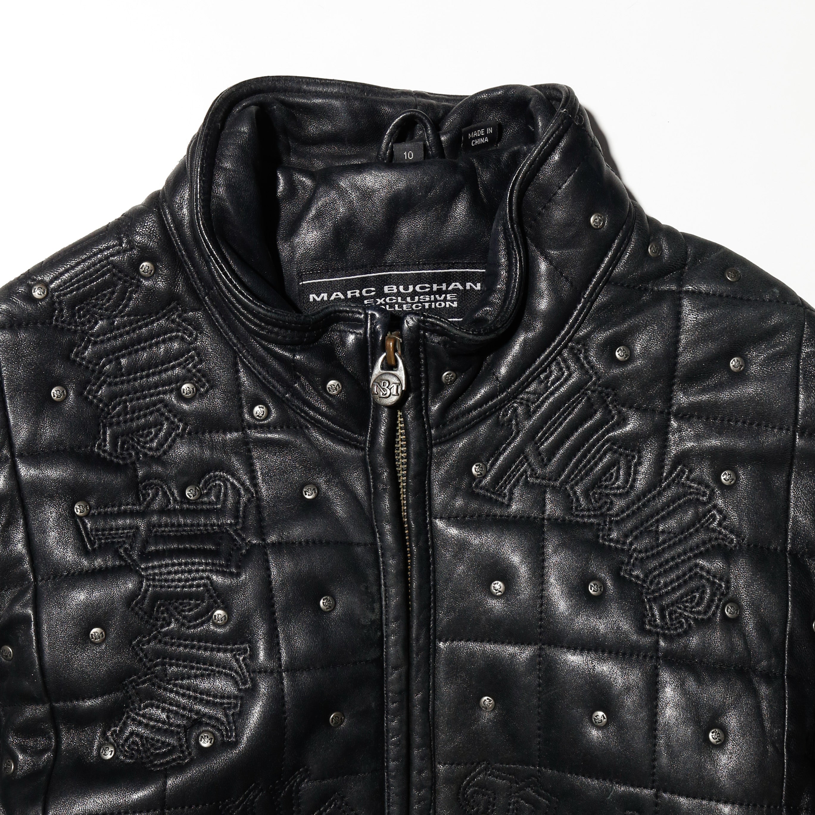 vintage pelle pelle marc buchanan studs/broderie leather jacket