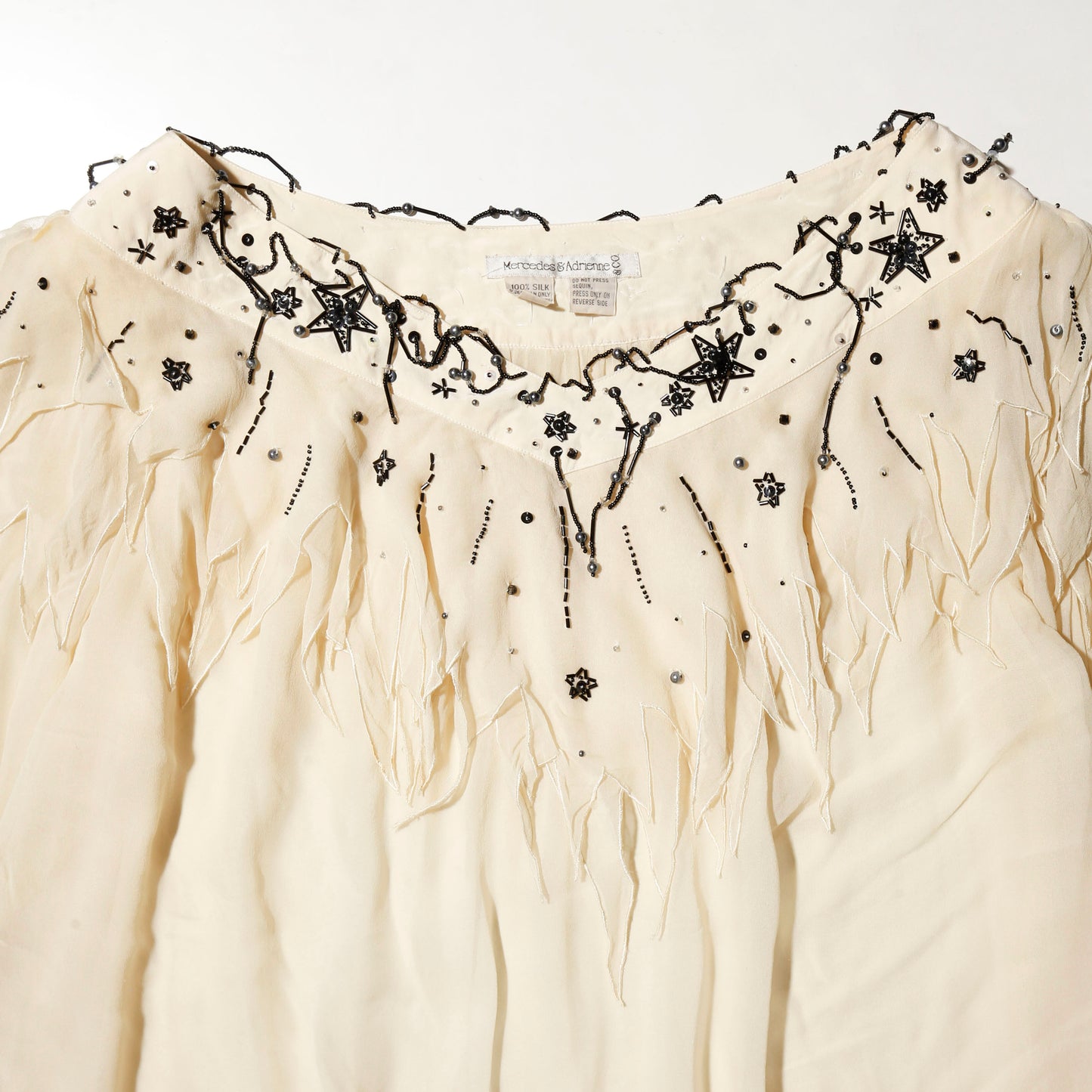 vintage mercedes&adrienne star beads boho silk blouse