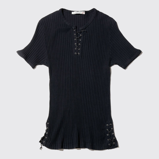 vintage lace up ribbed h/s