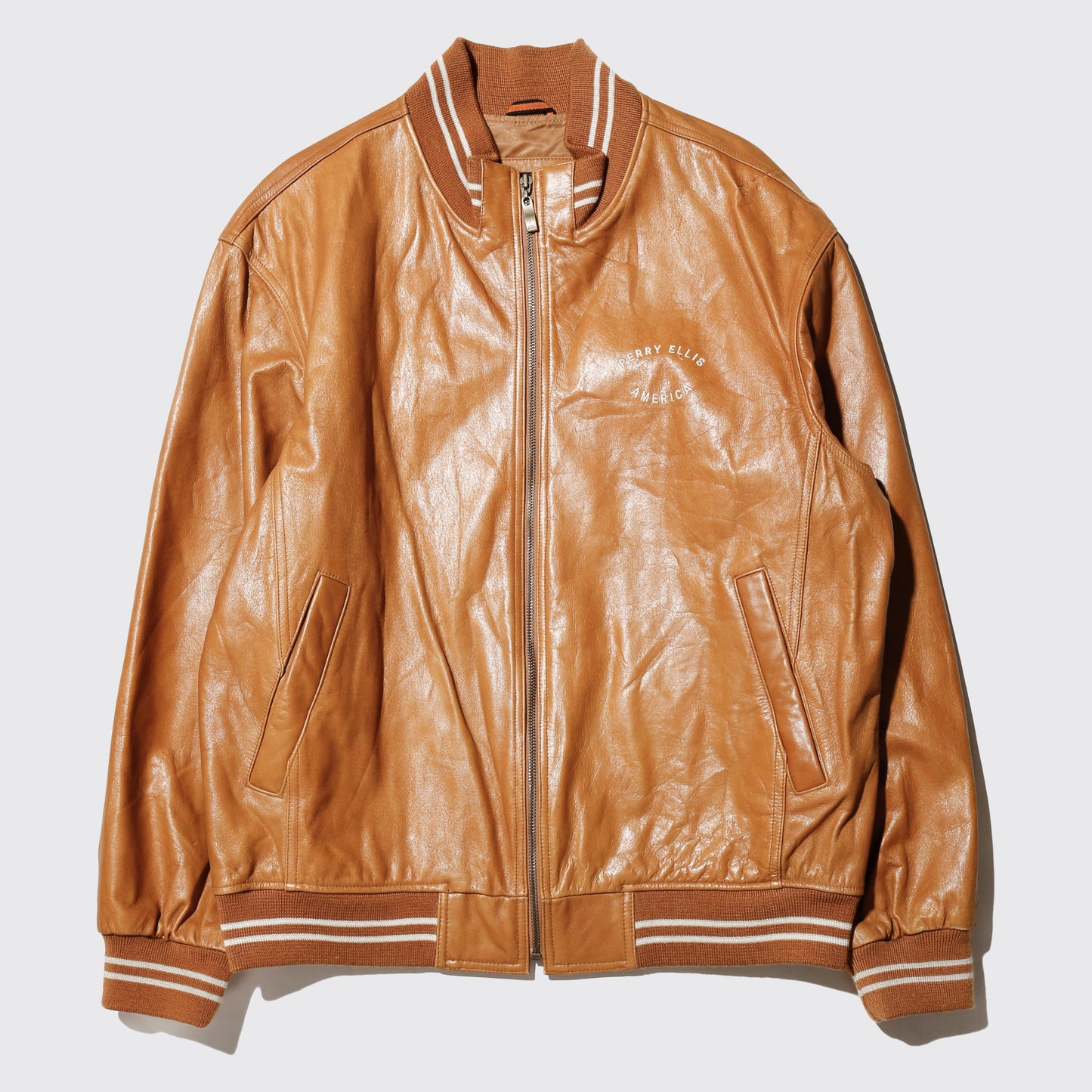 vintage 90's perry ellis america leather varsity jacket