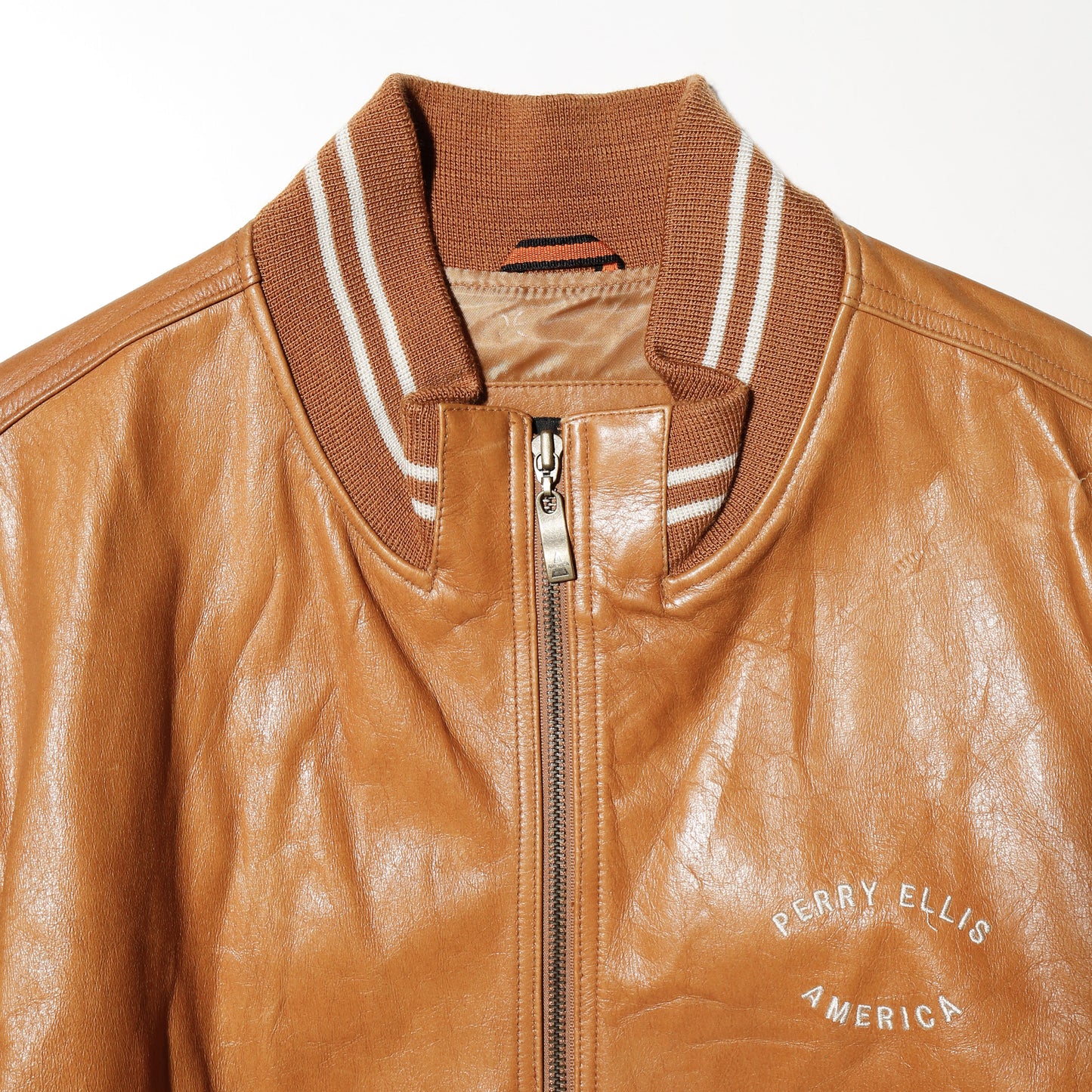 vintage 90's perry ellis america leather varsity jacket