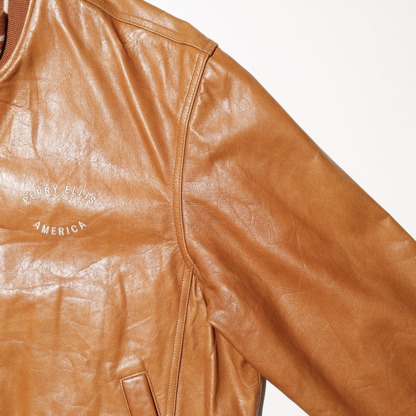 vintage 90's perry ellis america leather varsity jacket