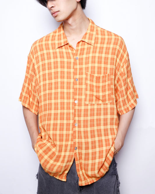 vintage 90's check rayon h/s shirt