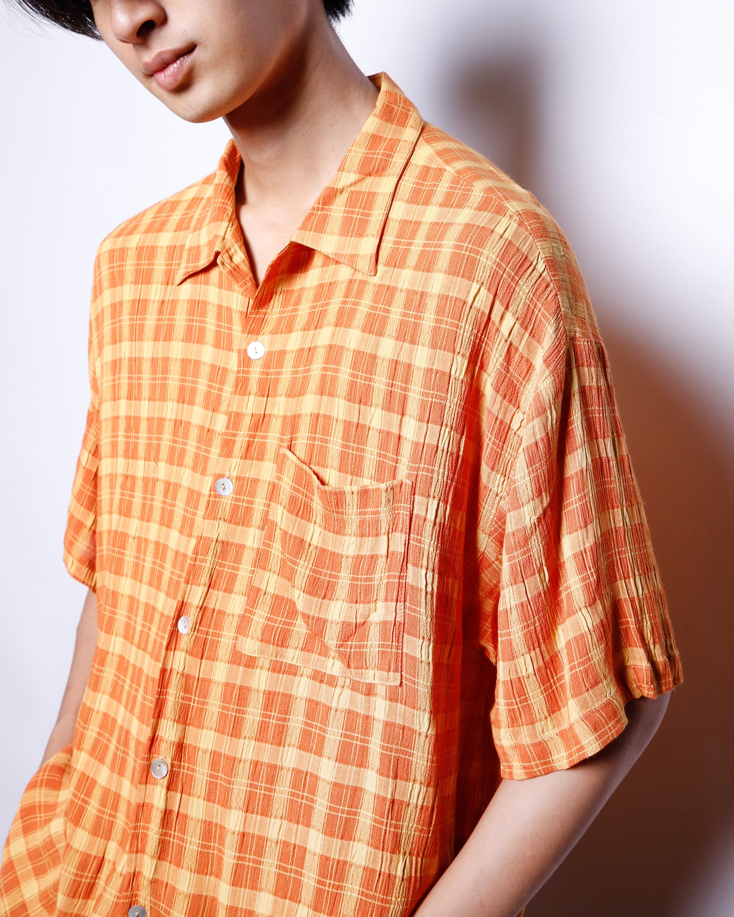 vintage 90's check rayon h/s shirt