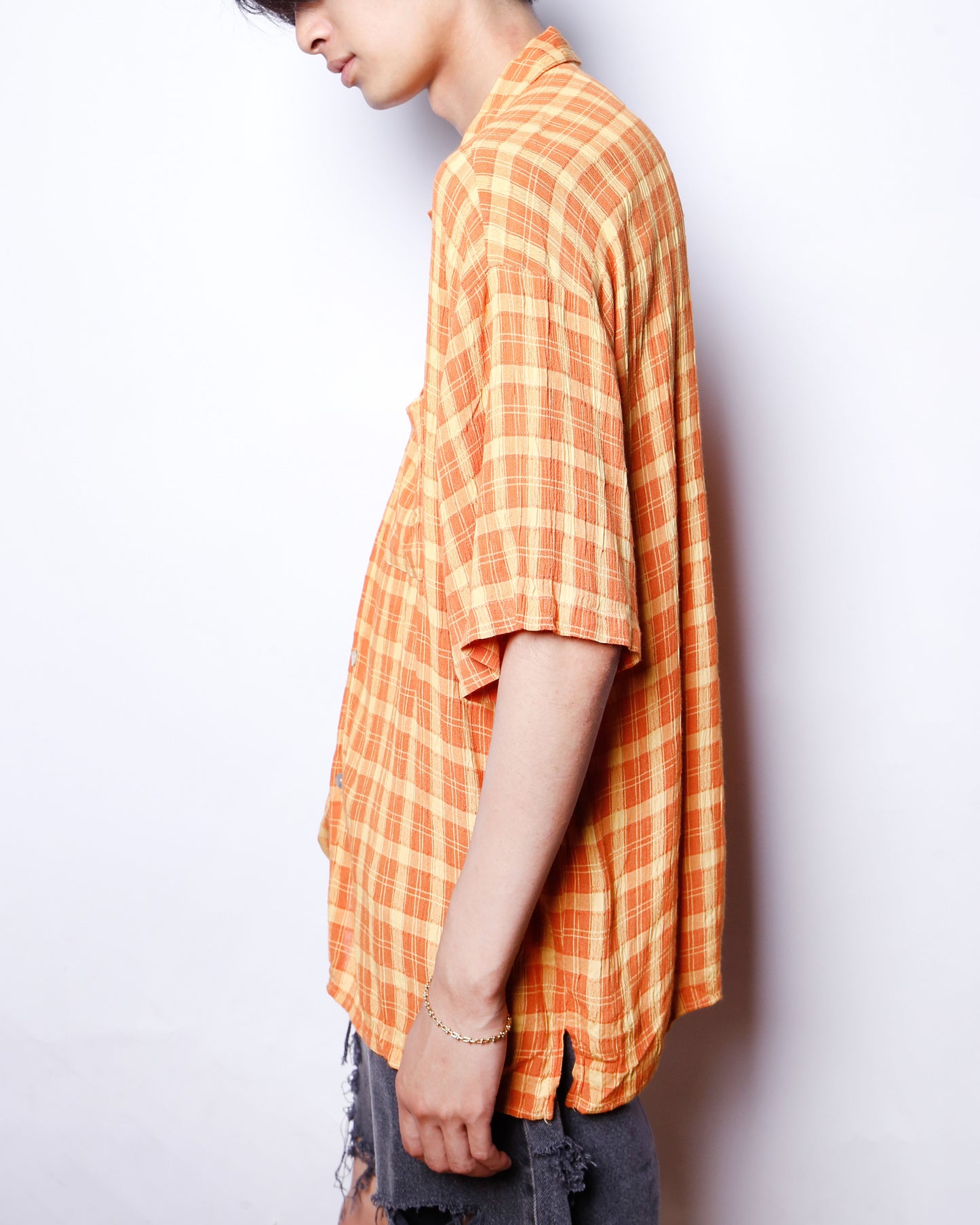 vintage 90's check rayon h/s shirt