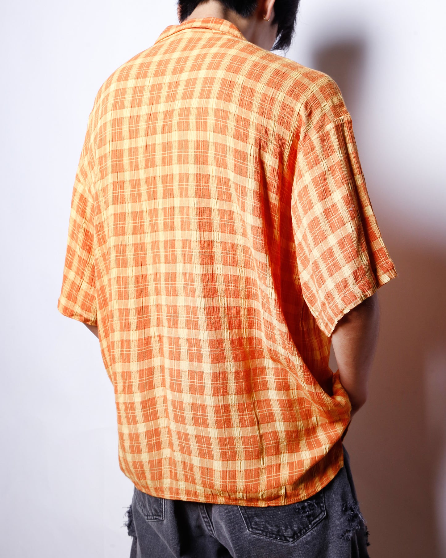 vintage 90's check rayon h/s shirt