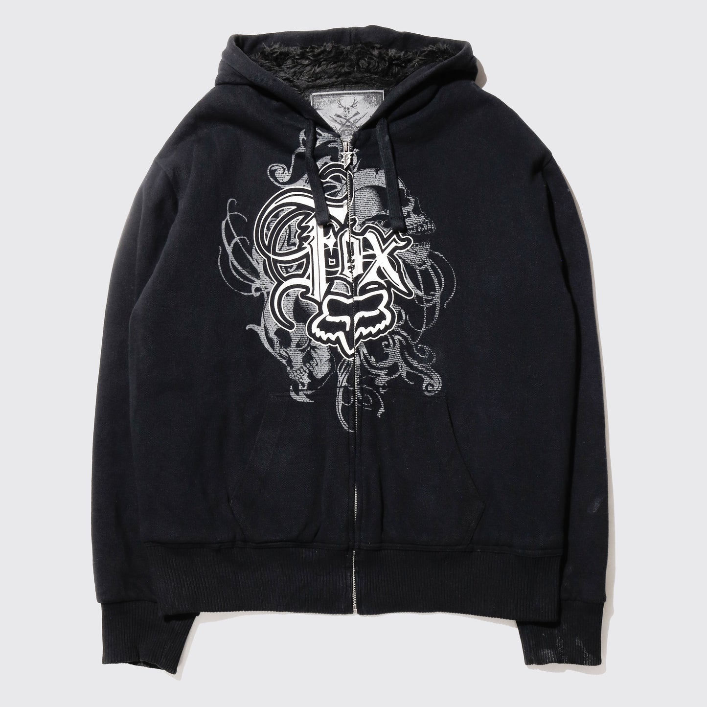 vintage 00's fox skull boa hoodie