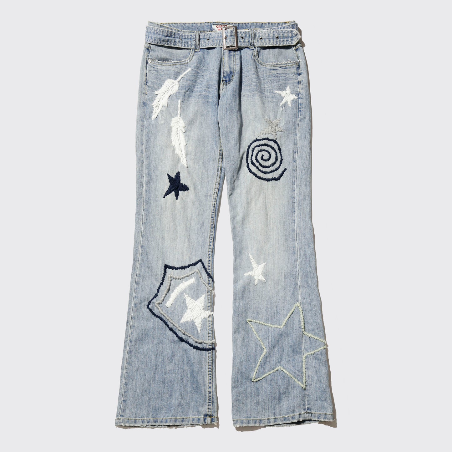 *one-off belted craft flare jeans
