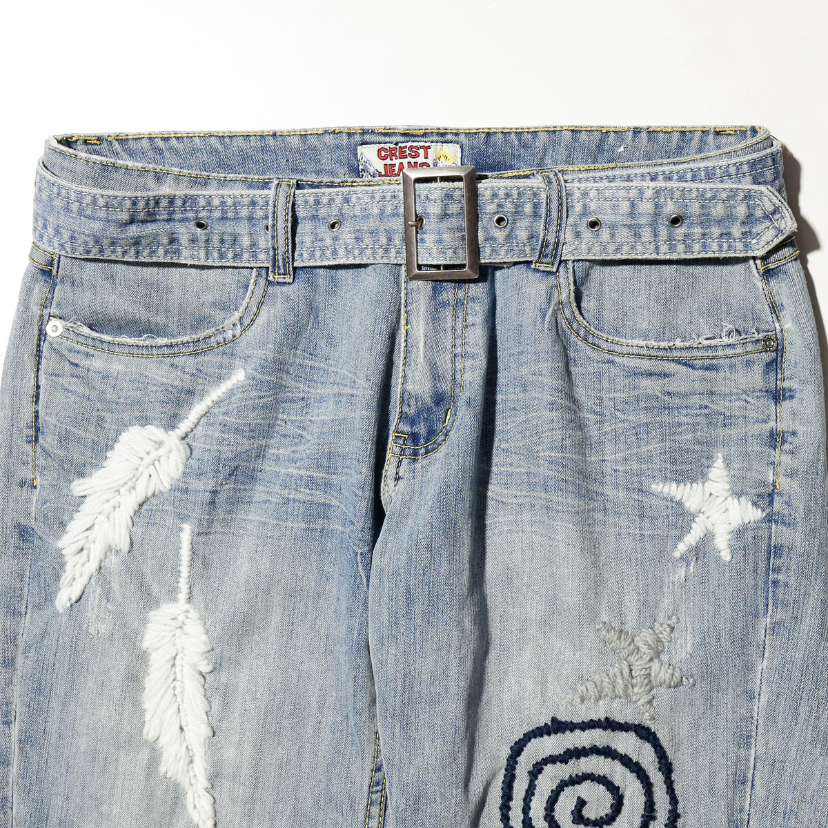 *one-off belted craft flare jeans