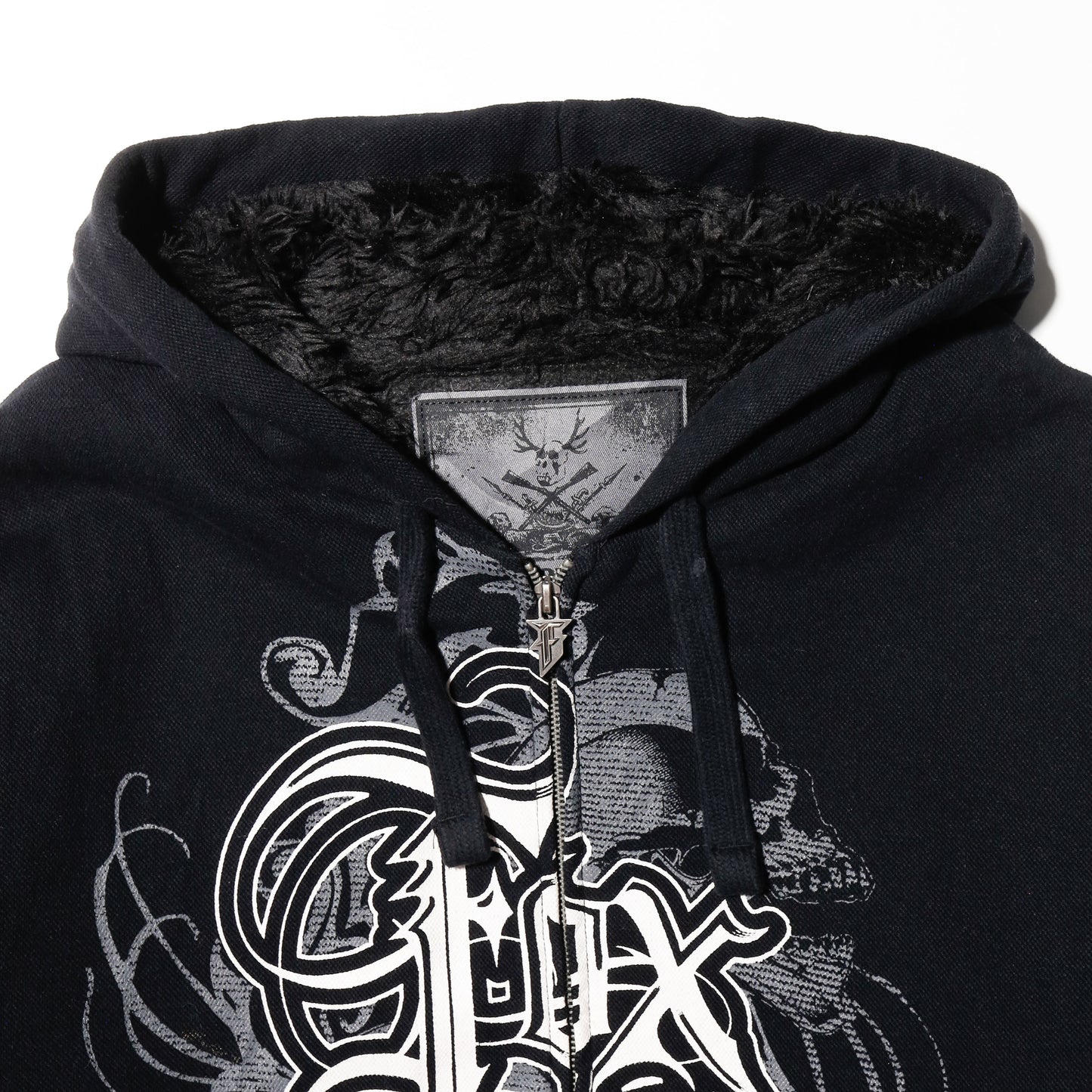 vintage 00's fox skull boa hoodie