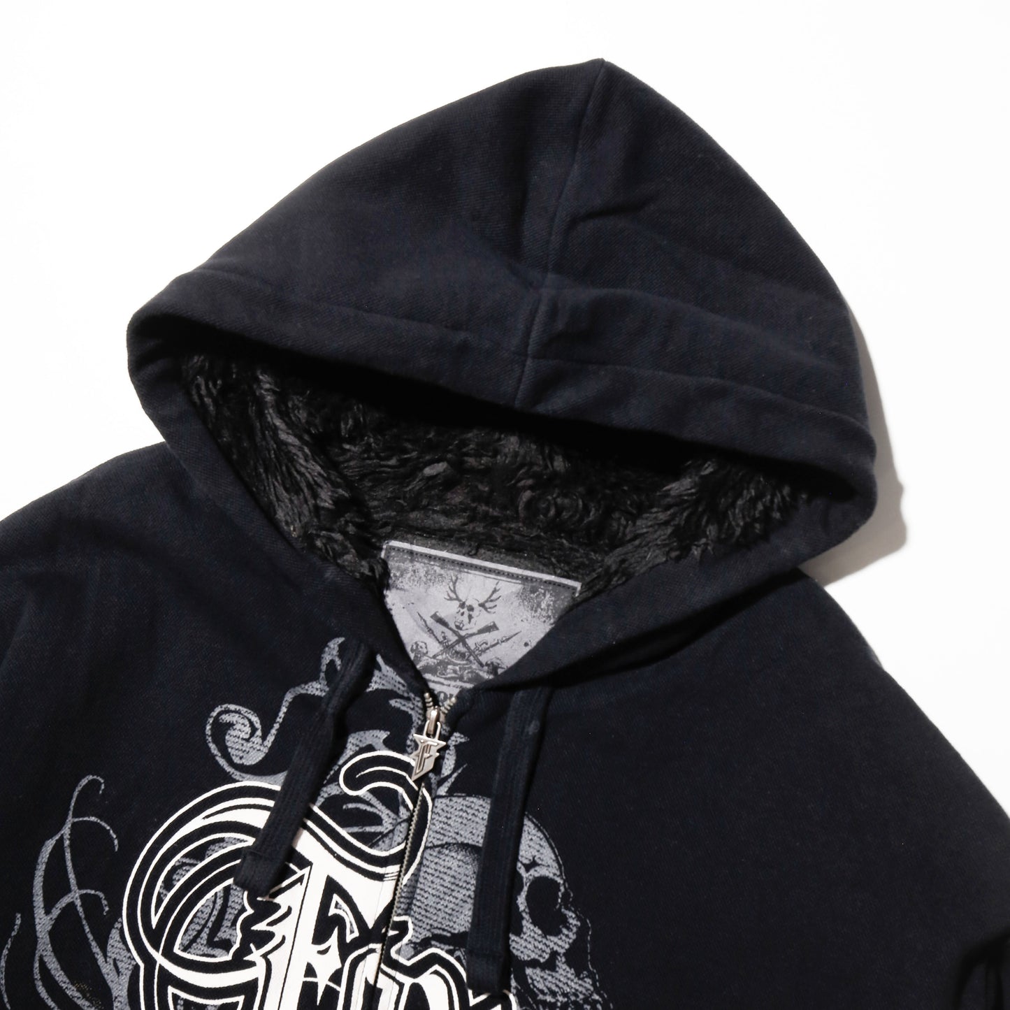 vintage 00's fox skull boa hoodie