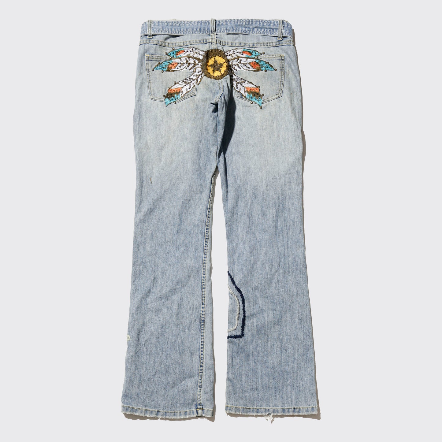 *one-off belted craft flare jeans