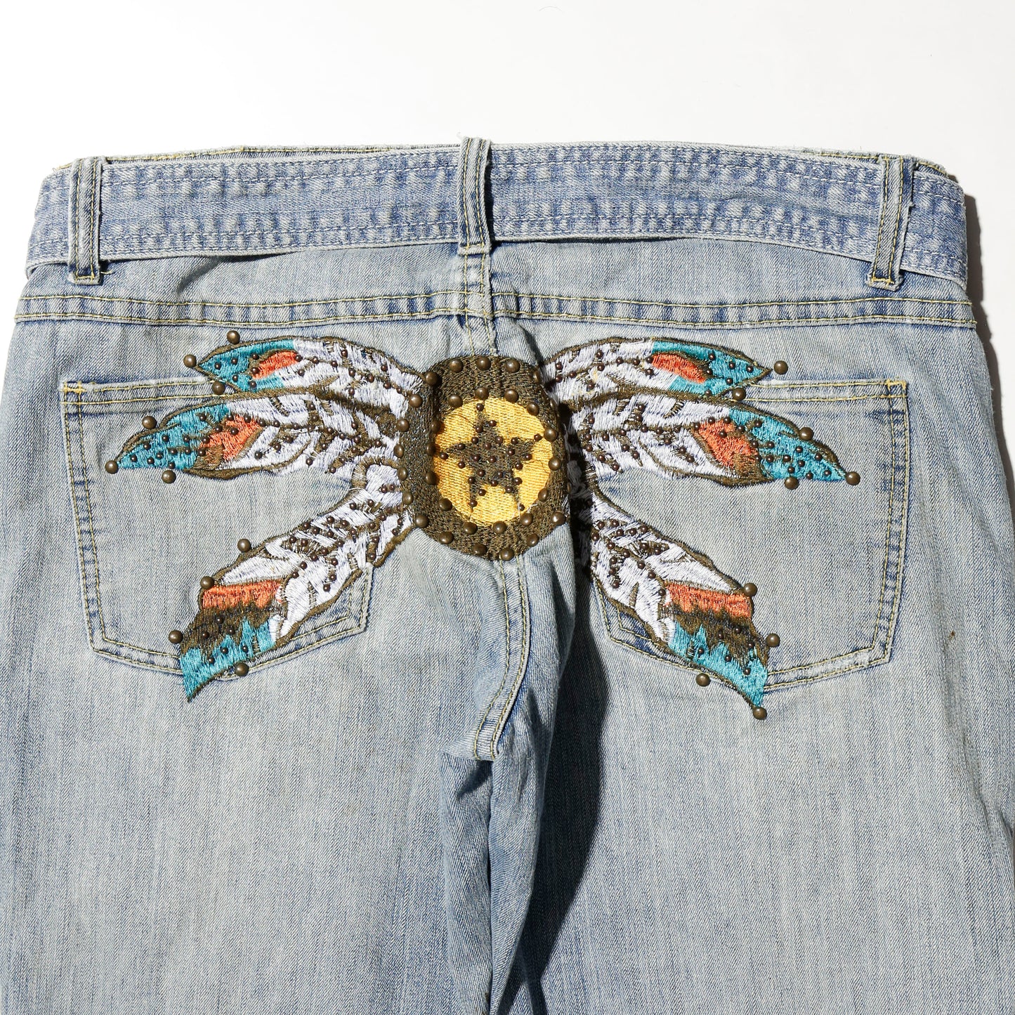 *one-off belted craft flare jeans