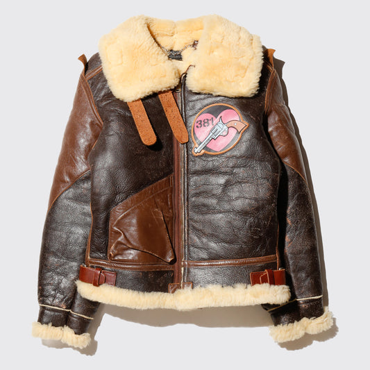 vintage 1999's 松本零士 × Toy's McCOY'S "war art collection" bombs away , body-The Real McCOY'S  type b-3 shearling flight leather jacket