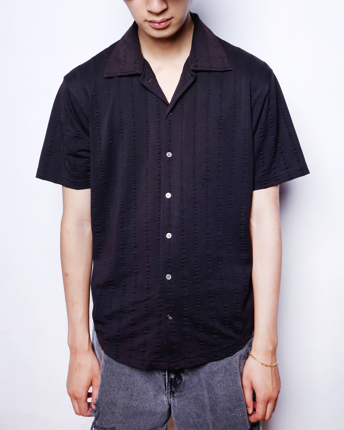 vintage stripe open collar h/s shirt