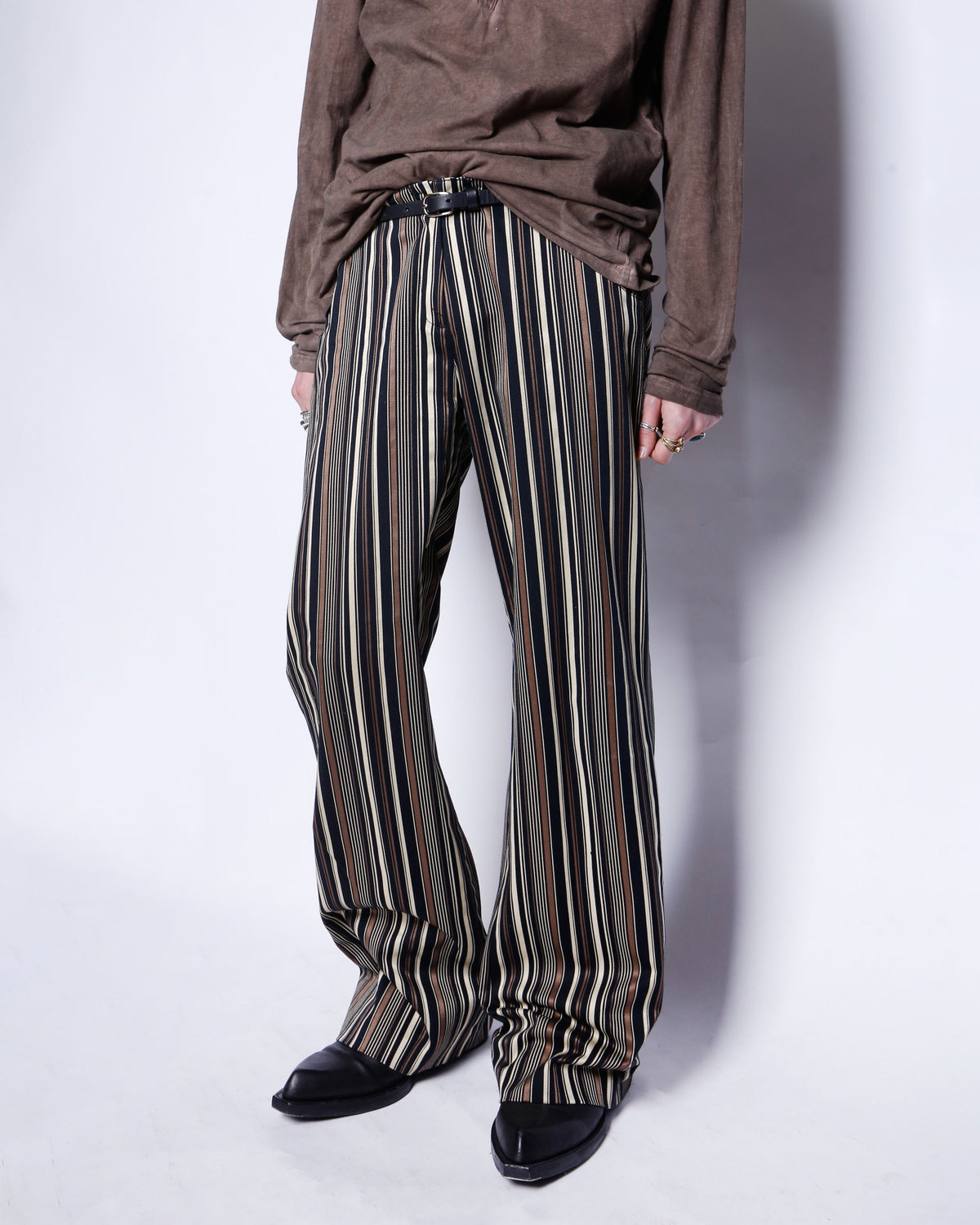 vintage low rised stripe flare trousers