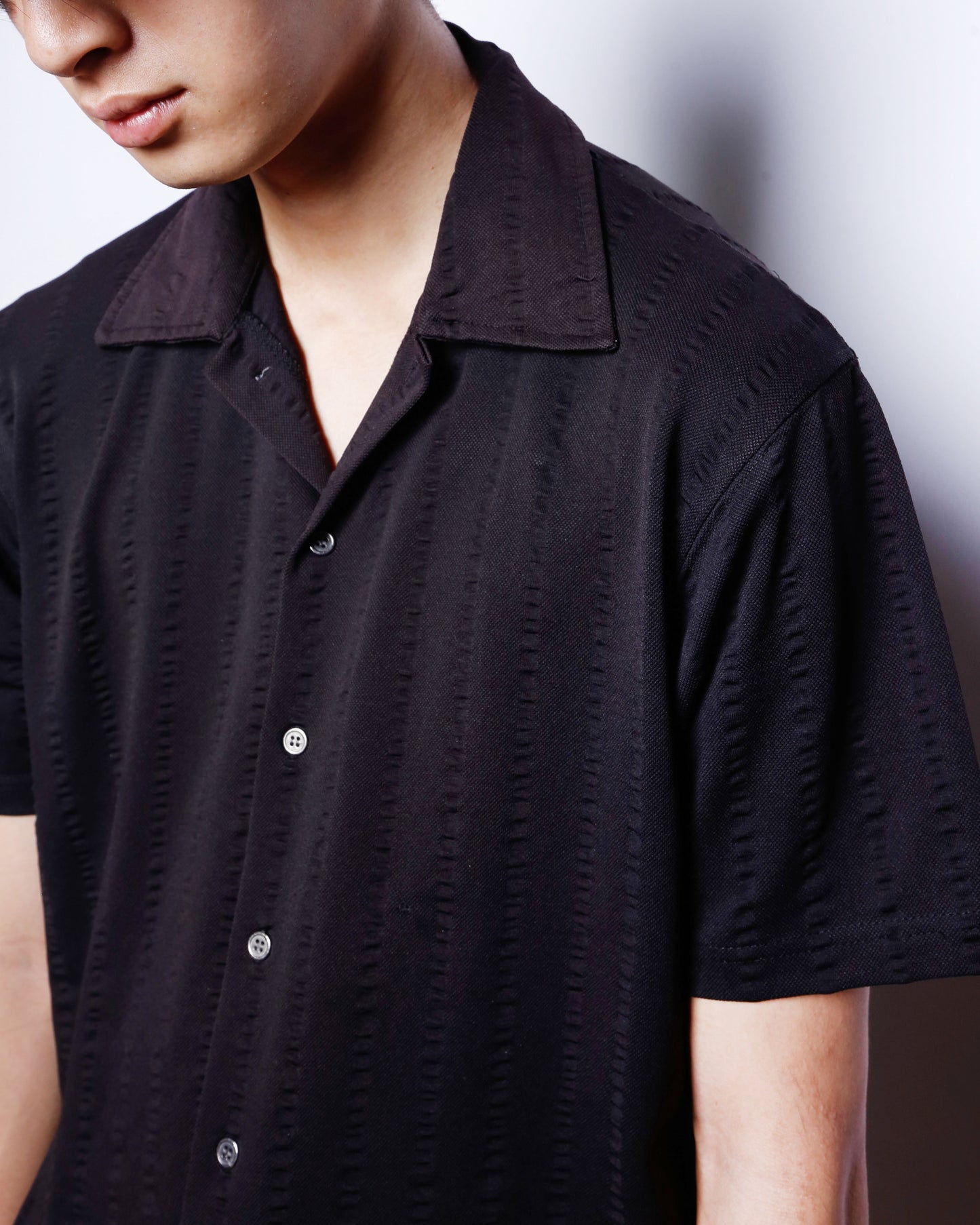 vintage stripe open collar h/s shirt