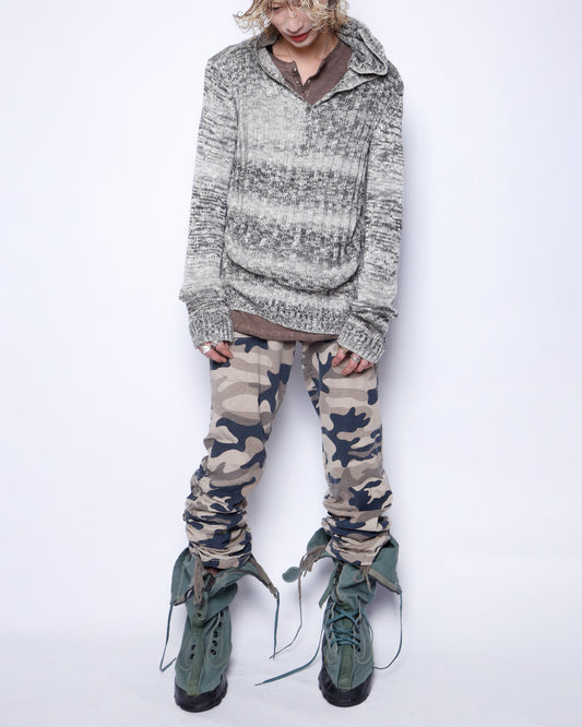 vintage melange ribbed knit hoodie