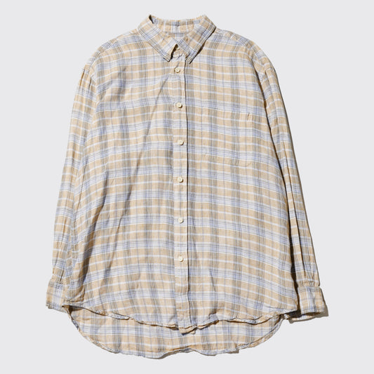 vintage check linen loose shirt