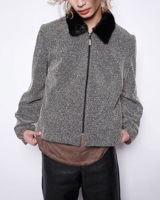 vintage faux fur collar frosting poly jacket