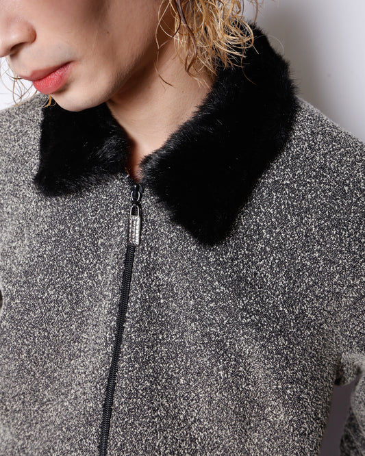 vintage faux fur collar frosting poly jacket