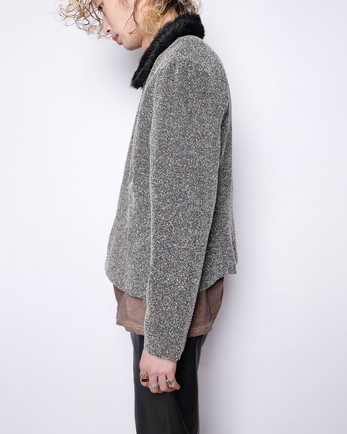 vintage faux fur collar frosting poly jacket