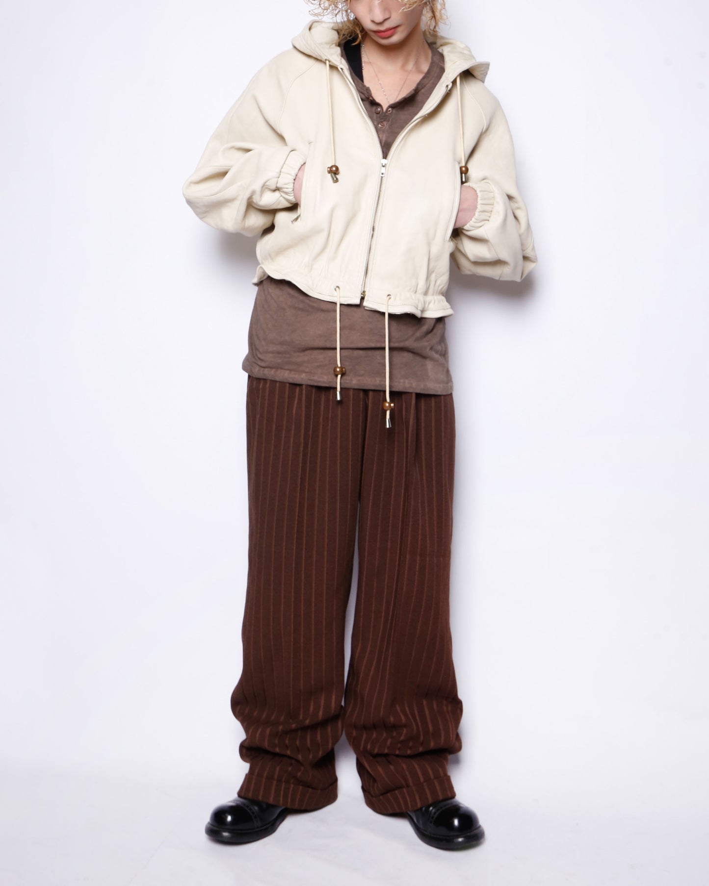 vintage cropped ballon leather hoodie