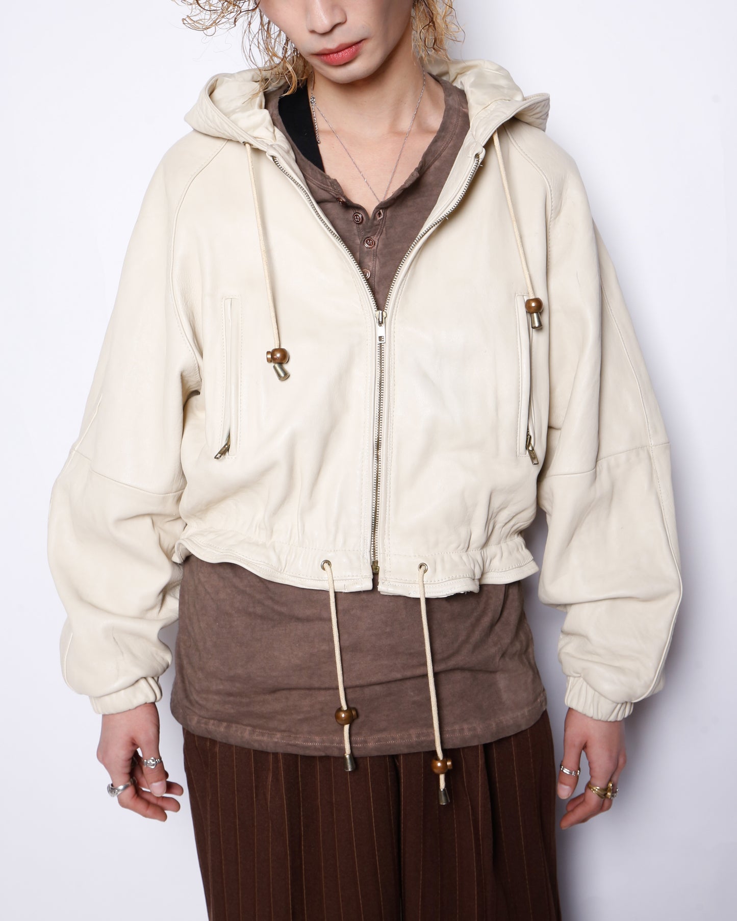 vintage cropped ballon leather hoodie