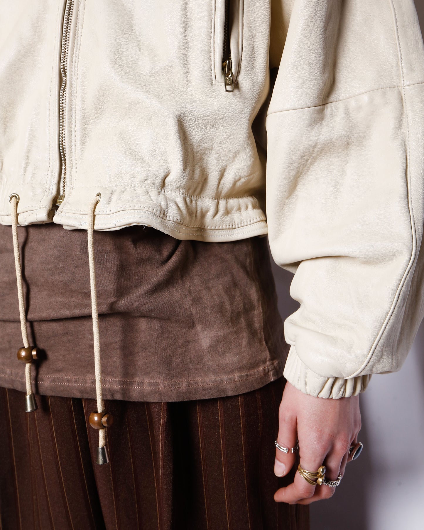 vintage cropped ballon leather hoodie