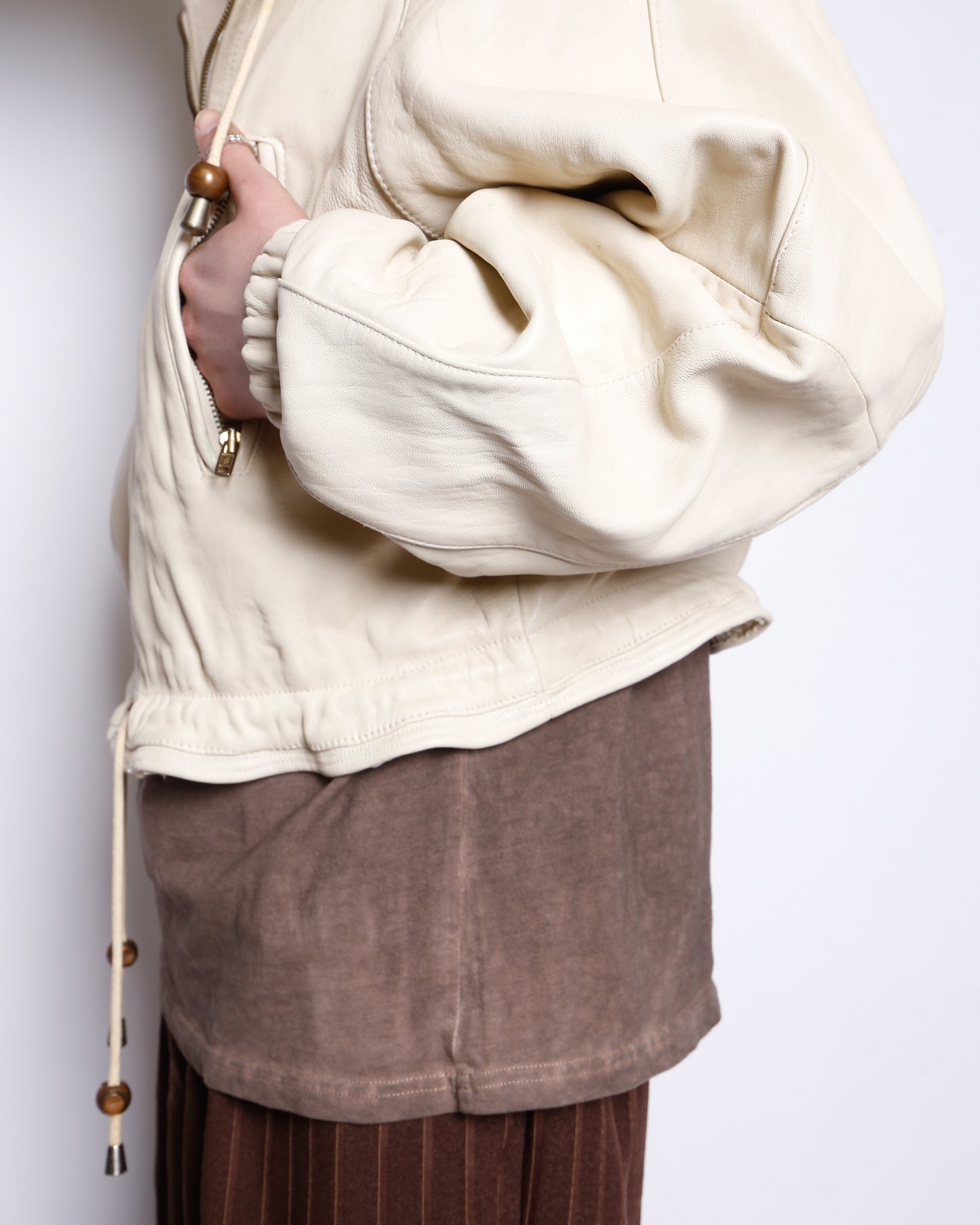 vintage cropped ballon leather hoodie