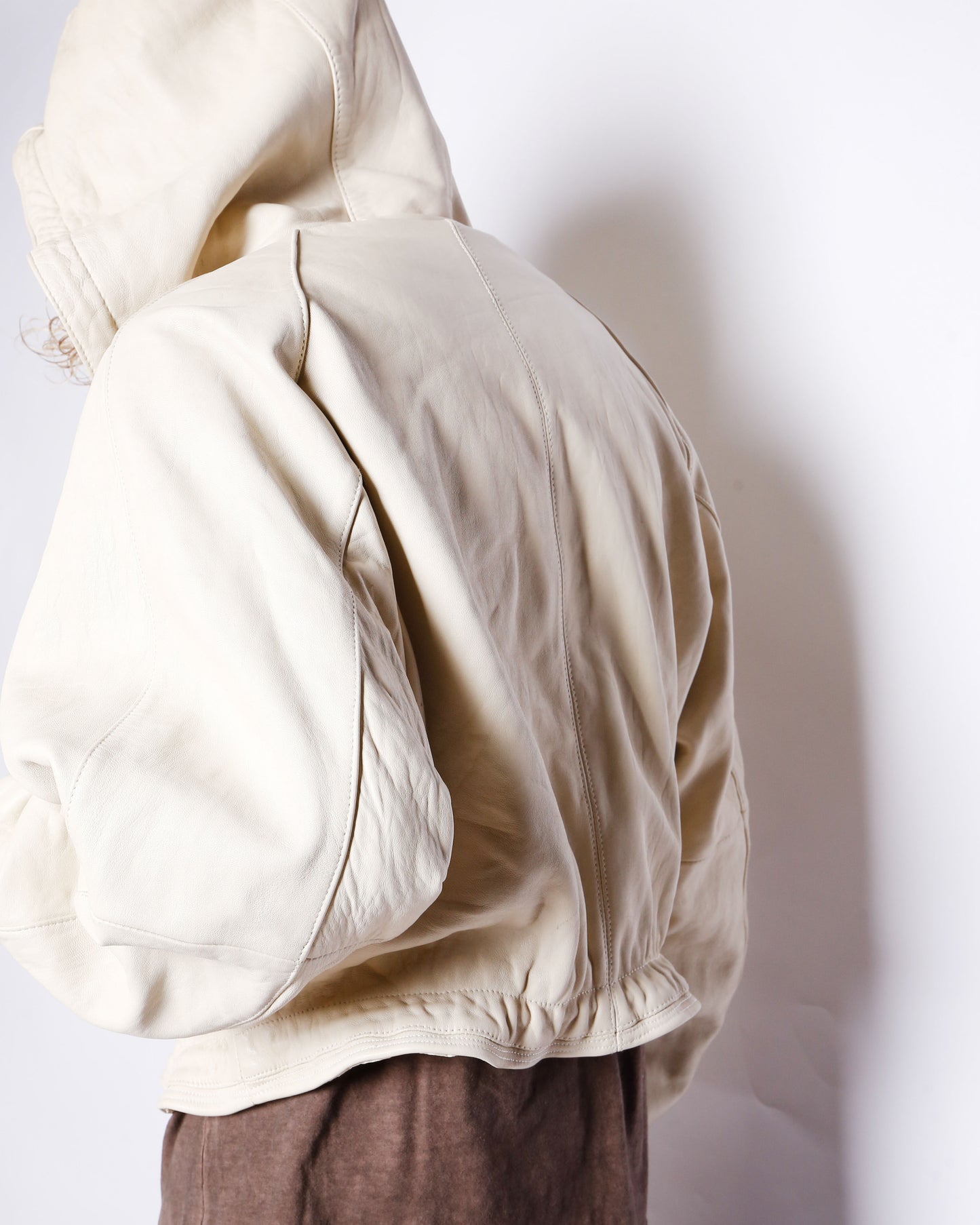 vintage cropped ballon leather hoodie