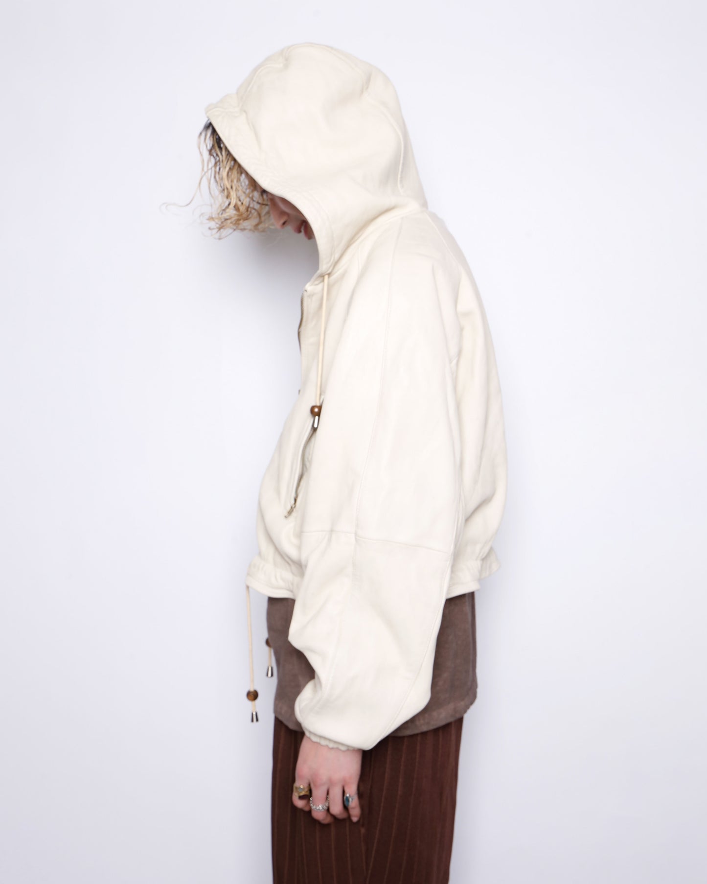 vintage cropped ballon leather hoodie