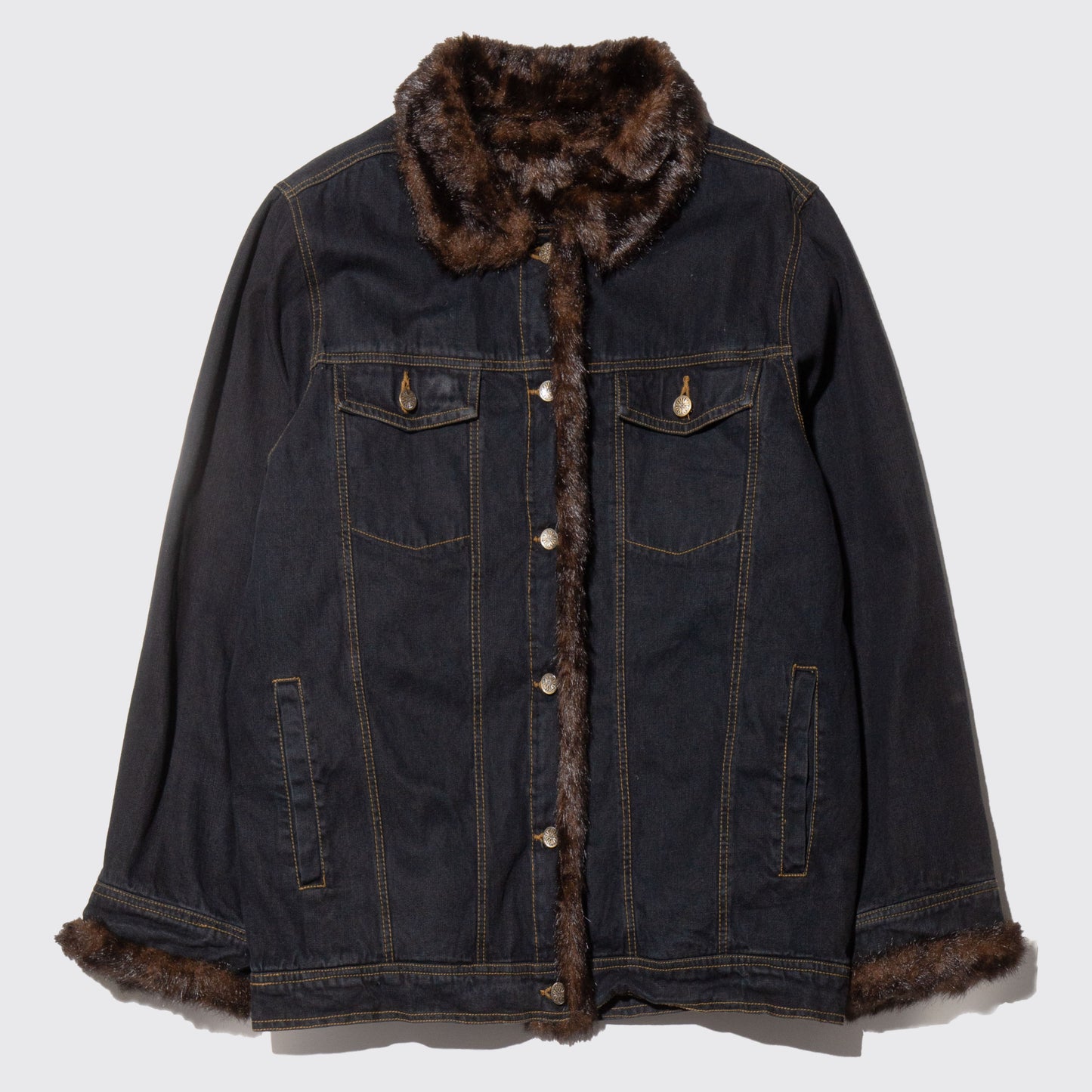 vintage faux fur combi trucker jacket