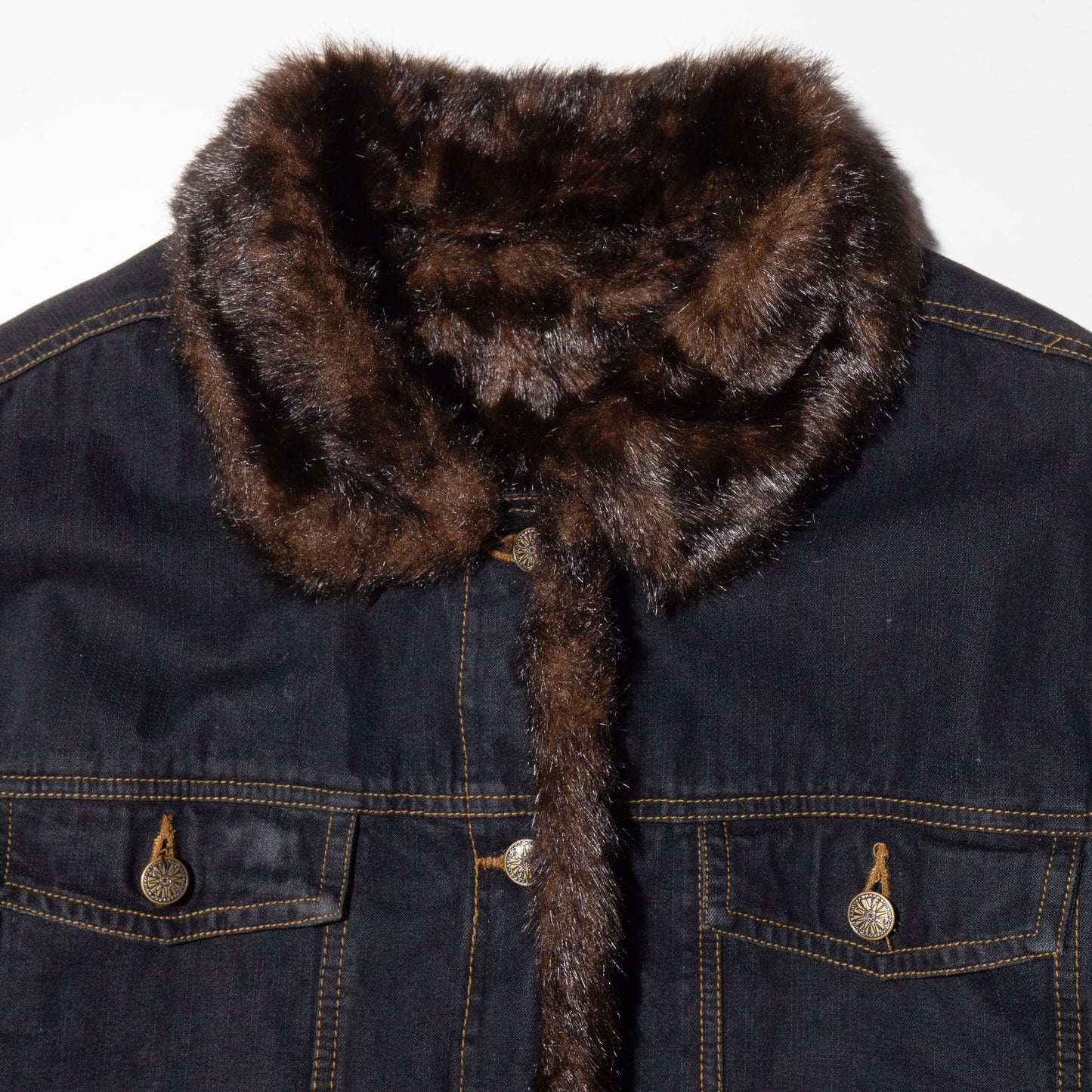vintage faux fur combi trucker jacket