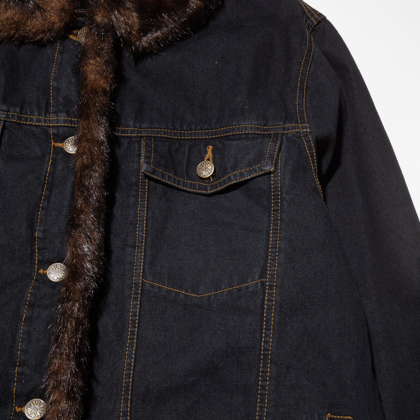 vintage faux fur combi trucker jacket