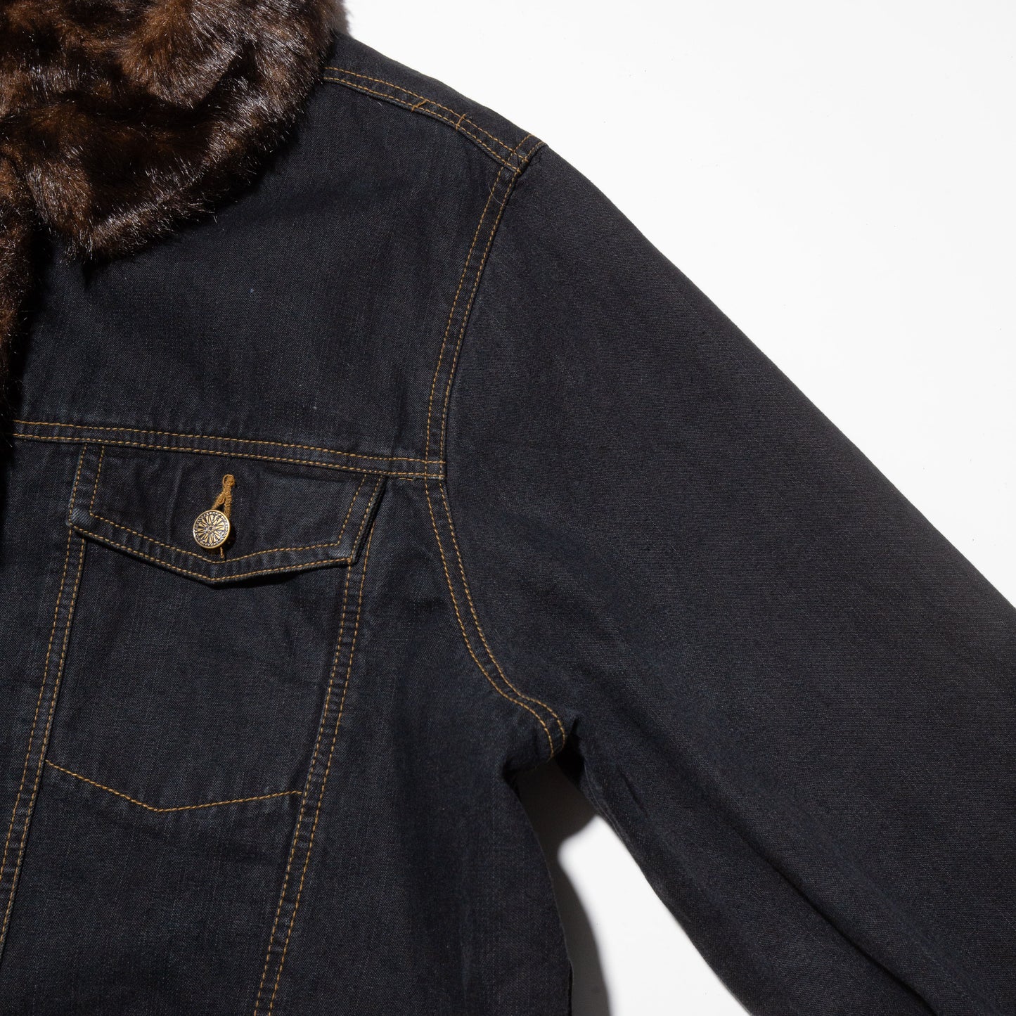 vintage faux fur combi trucker jacket