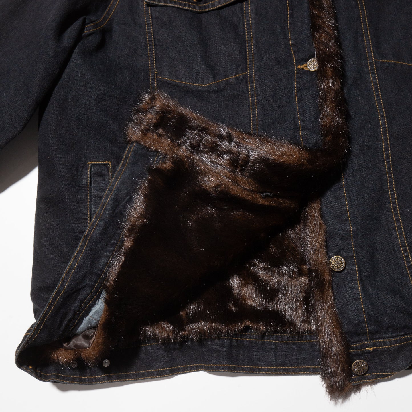 vintage faux fur combi trucker jacket