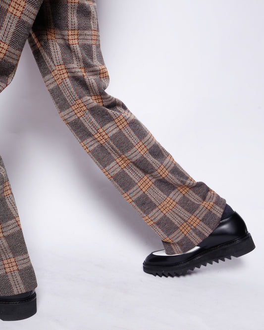 vintage 70's check poly flare slacks