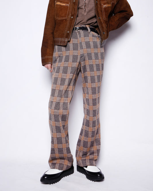 vintage 70's check poly flare slacks