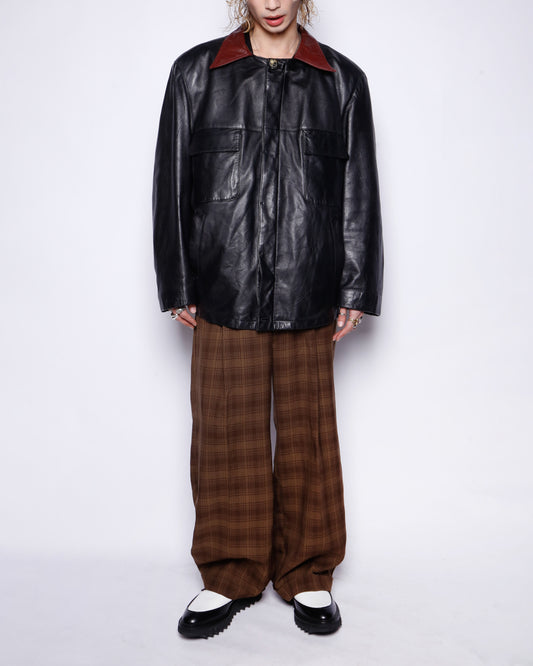 vintage euro switch collar leather coat