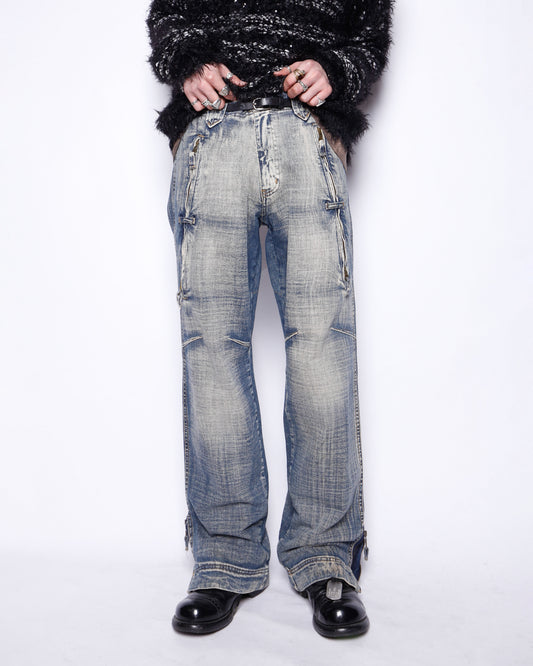 vintage zipped aging jeans