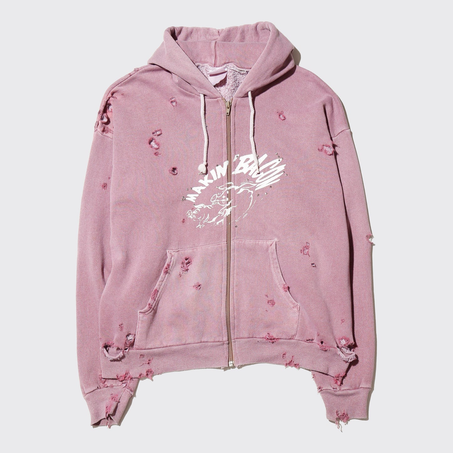 *one-off "making bacon" hand screen broken hoodie
