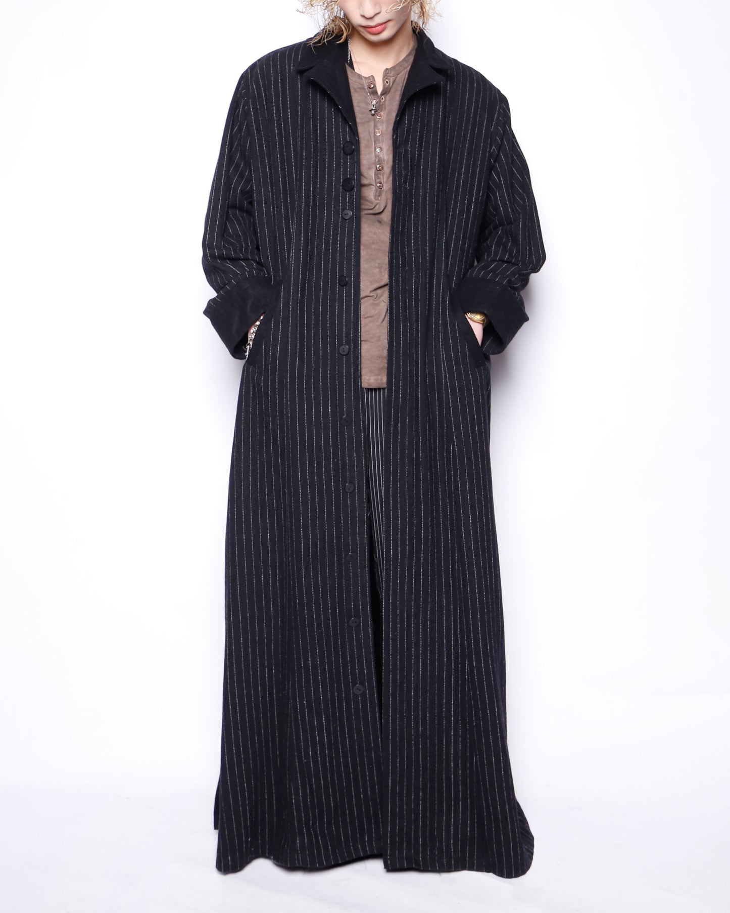 vintage stripe super long coat