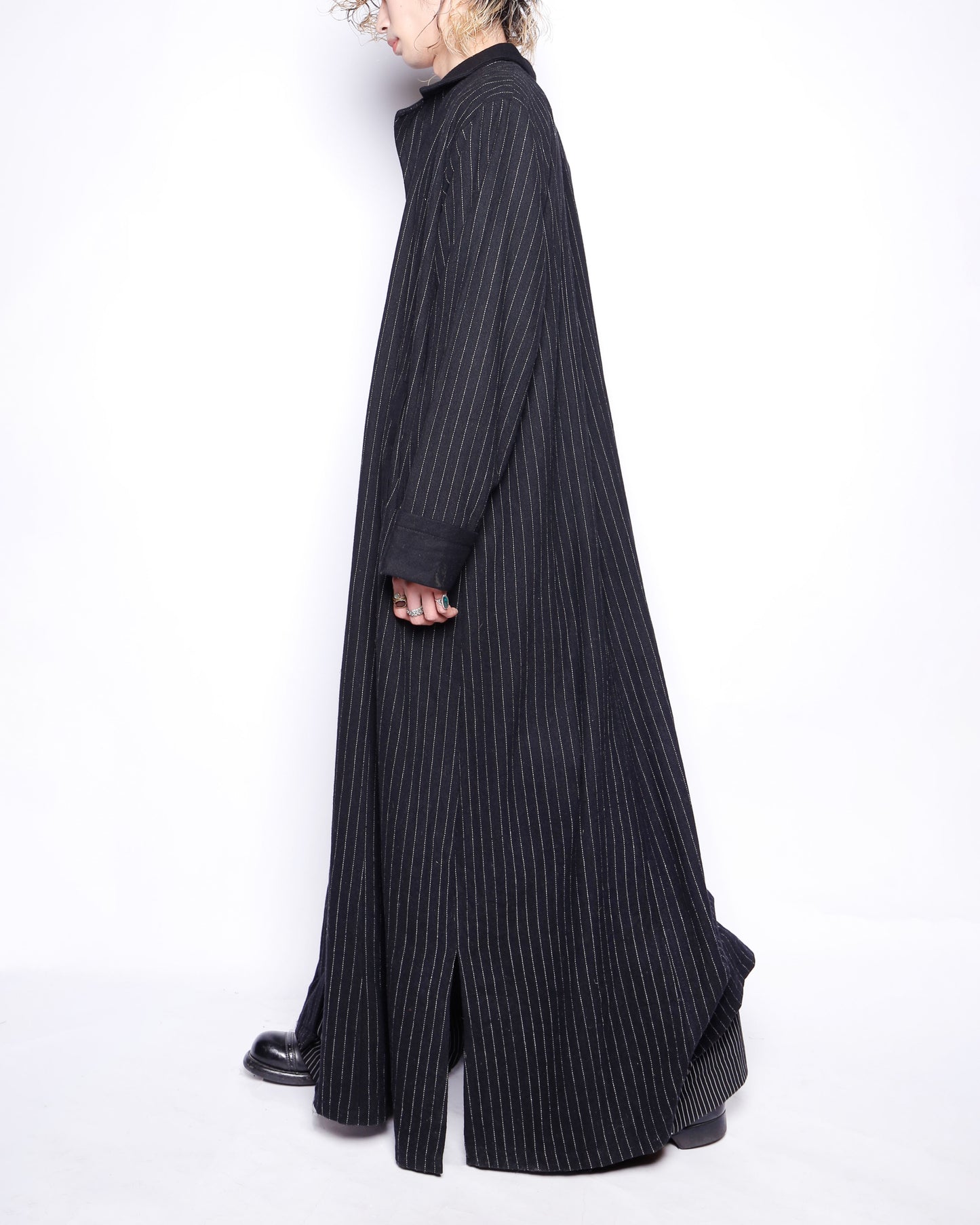 vintage stripe super long coat