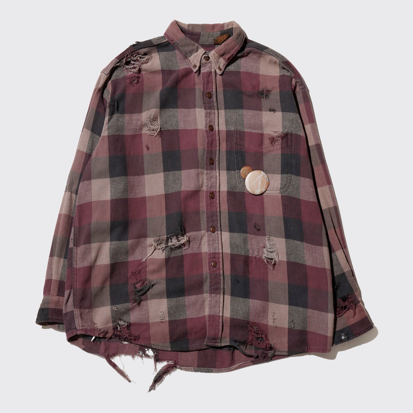 *one-off broken flannel check shirt, with copper badge