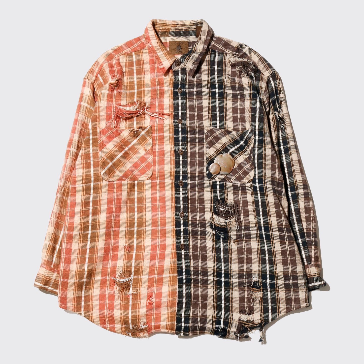 *one-off broken 2tone flannel check shirt, with copper badge