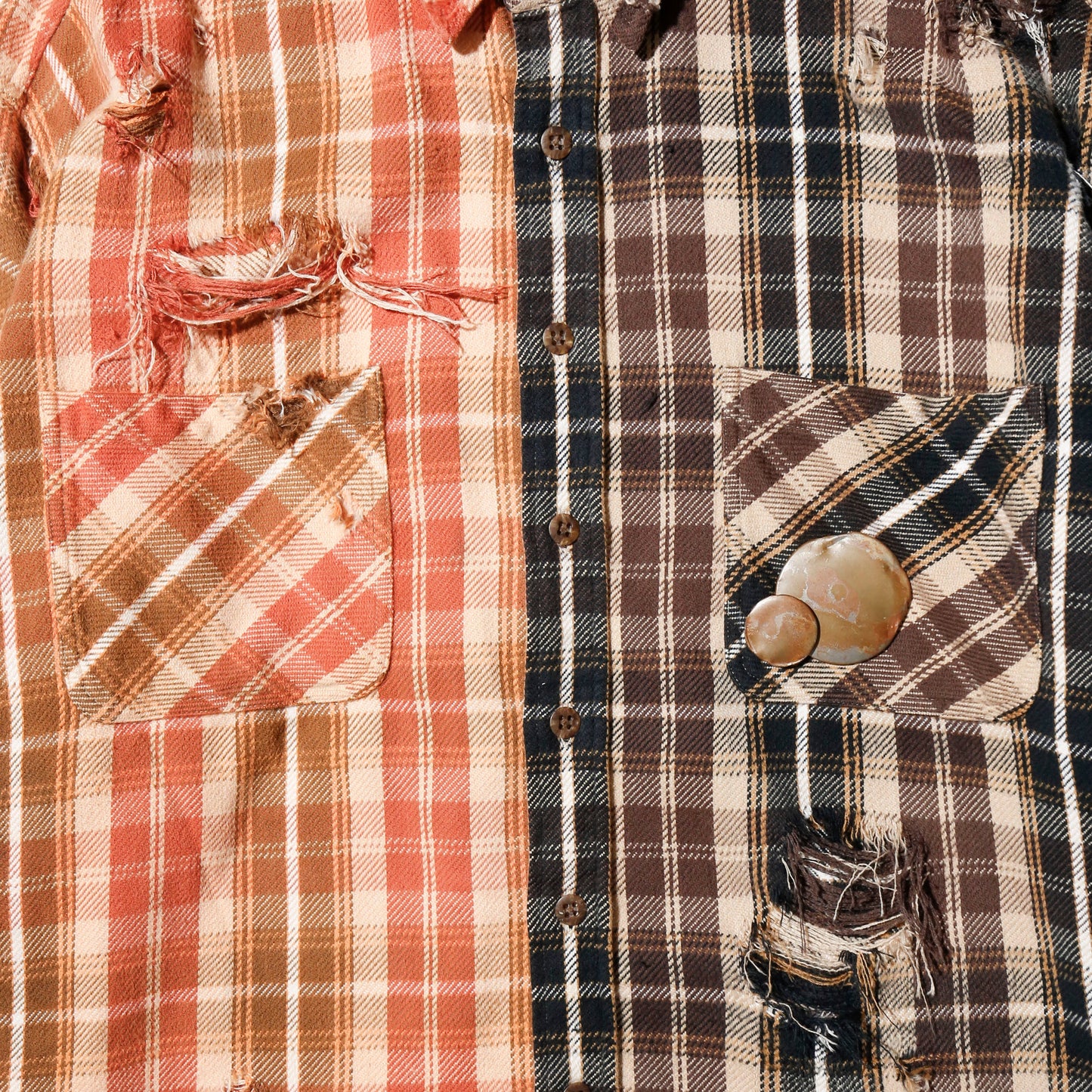 *one-off broken 2tone flannel check shirt, with copper badge